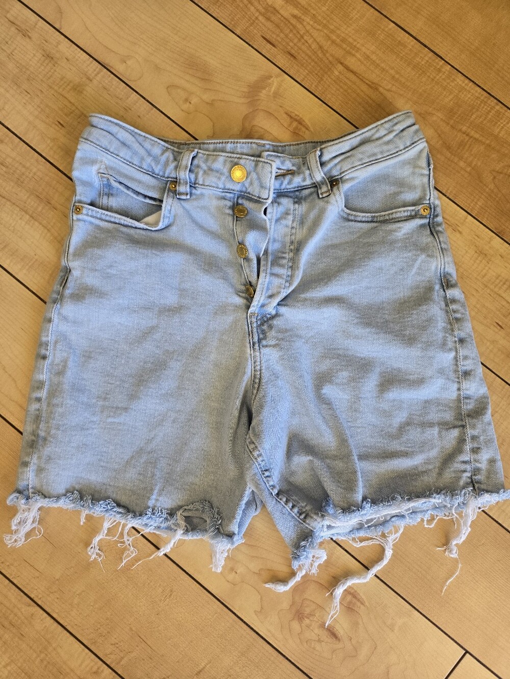 H&M Light Blue Distressed High-Rise Denim Shorts